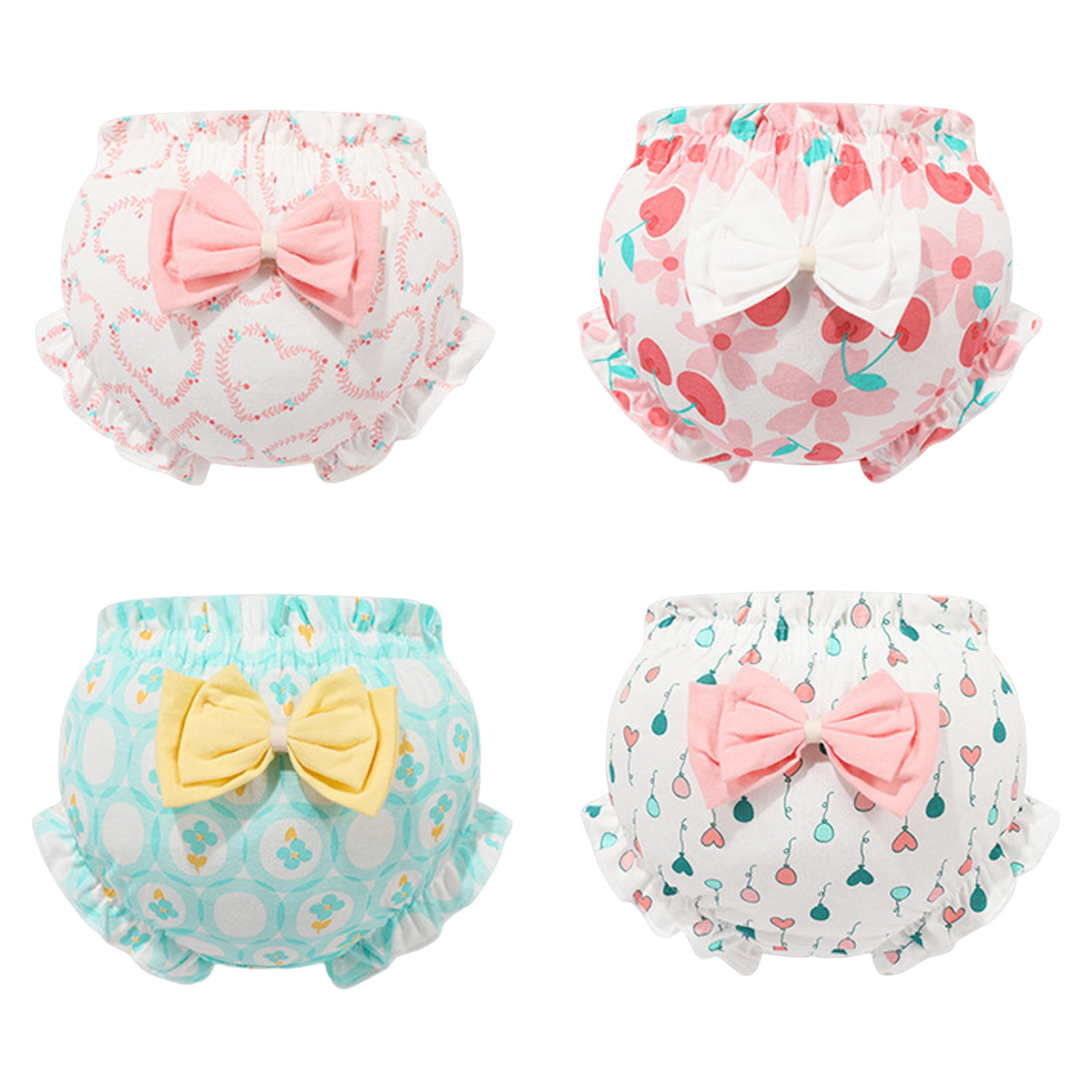 Coerni Kids Baby Girls Underpants Cute Print Bowknot Underwear Shorts Cotton Ruffled Briefs Trunks 4PCS Underwear My Package